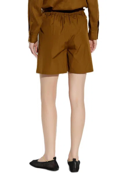 Max Mara Haway Elastic Waist Cotton Poplin Shorts In Brown