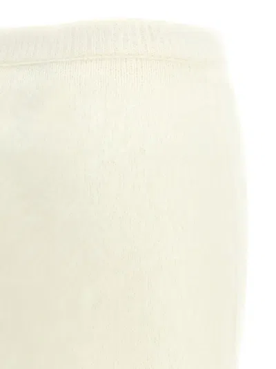 Alessandra Rich Mohair Skirt With Ribbed Waistband And Button Detailing In White