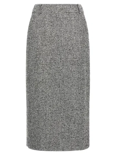 Ermanno Scervino Houndstooth Sheath Longuette Skirt With Back Split In Gray