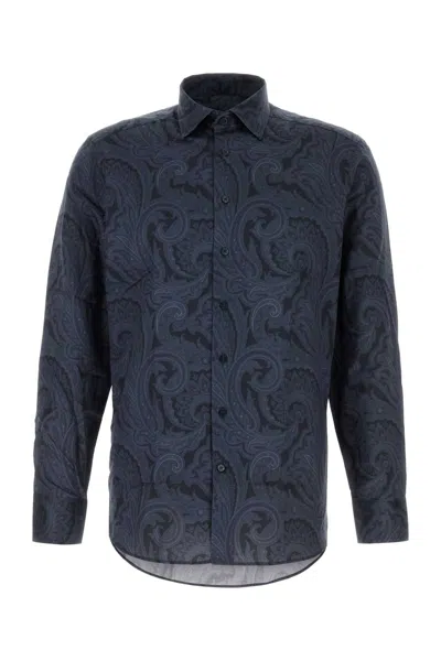 Etro Printed Cotton Shirt In Blue