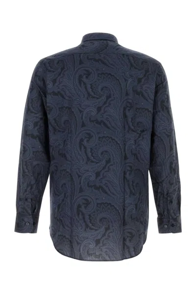 Etro Printed Cotton Shirt In Blue