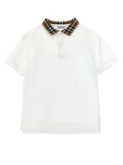 Burberry Boys White Check Polo Shirt In White