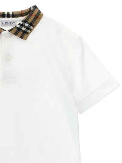 Burberry Boys White Check Polo Shirt In White