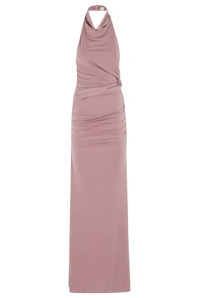 The Andamane Stella Maxi Turtleneck Open Back Maxi Dress In Pink