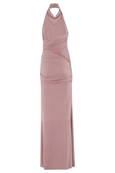 The Andamane Stella Maxi Turtleneck Open Back Maxi Dress In Pink