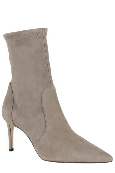 Stuart Weitzman Smokey Taupe Suede Stiletto Ankle Boots In Brown