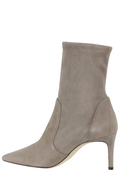 Stuart Weitzman Smokey Taupe Suede Stiletto Ankle Boots In Brown