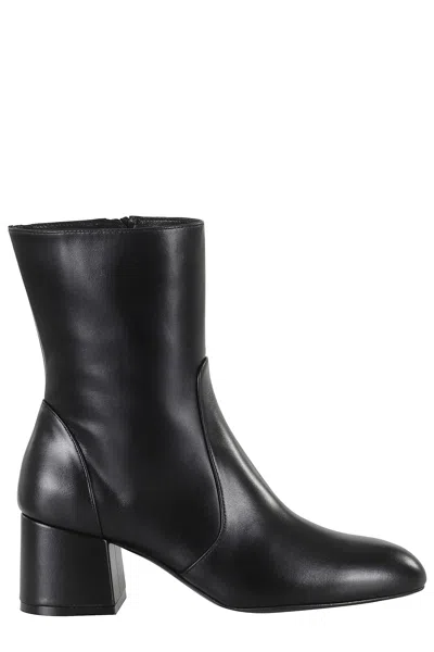 Stuart Weitzman Flareblock Leather Zip Ankle Booties In Black