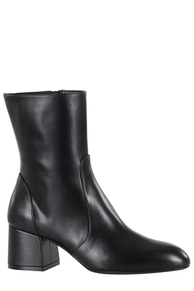 Stuart Weitzman Flareblock Leather Zip Ankle Booties In Black