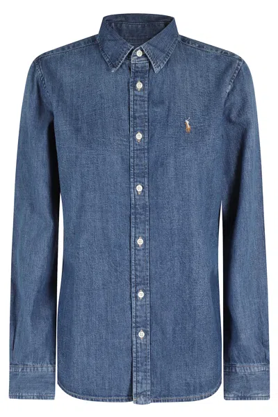 Polo Ralph Lauren Blue Shirt With Classic Collar And Pony Embroidery On The Front In Denim Woman