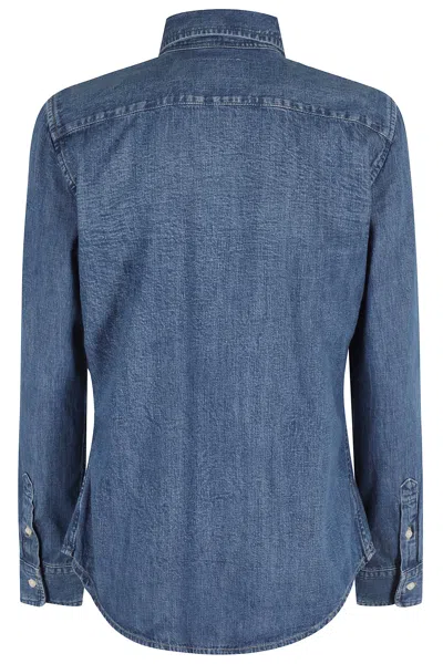 Polo Ralph Lauren Blue Shirt With Classic Collar And Pony Embroidery On The Front In Denim Woman