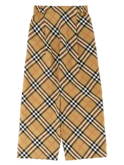Burberry Checked Cotton Trousers In Brown