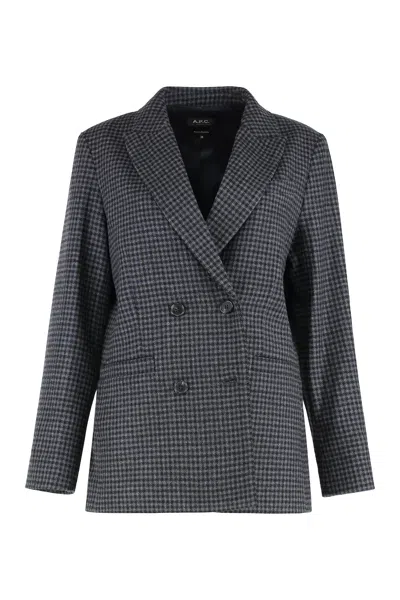 Apc A.p.c. Double-breasted Anthracite Grey Wool Blazer In Gray