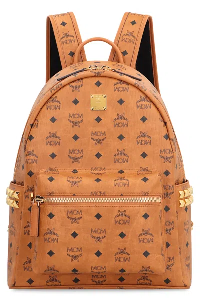 Mcm Stark Backpack In Visetos With Studs In Brown