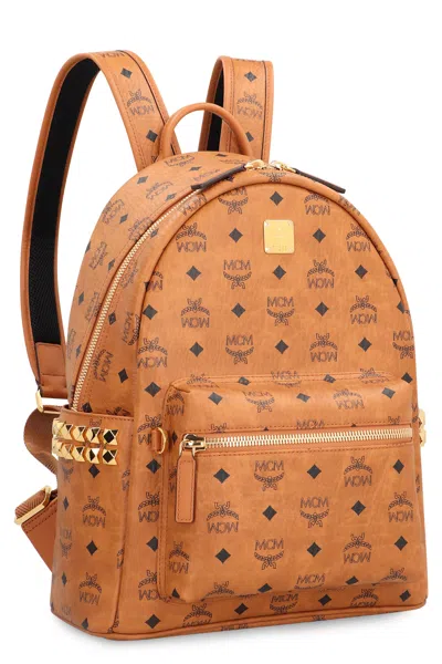 Mcm Stark Backpack In Visetos With Studs In Brown
