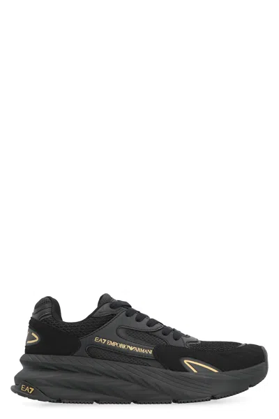 Ea7 Miu Miu Black Re-nylon And Suede Sneakers In Black