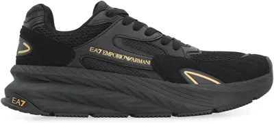 Ea7 Miu Miu Black Re-nylon And Suede Sneakers In Black