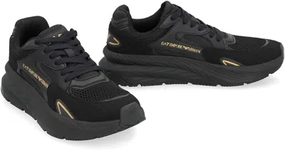 Ea7 Miu Miu Black Re-nylon And Suede Sneakers In Black