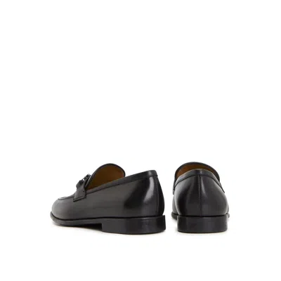 Ferragamo Foster Gancini Loafers In Hammered Leather In Nero
