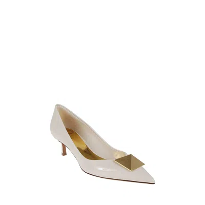 Valentino Garavani Maxi Stud Pumps With Patent Finish And Pointed Toe Design In Neutral