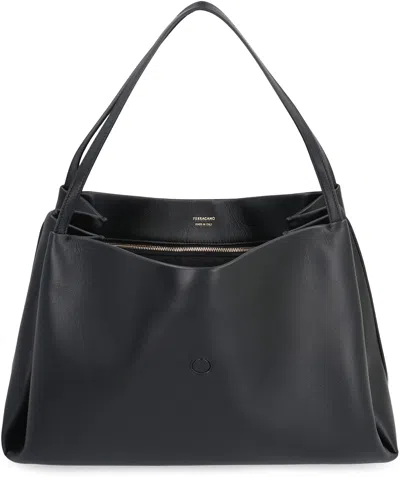 Ferragamo Buckle Double Handles Shoulder Bag In Black
