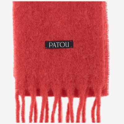 Patou Wool Blend Long Fringe Scarf In Red