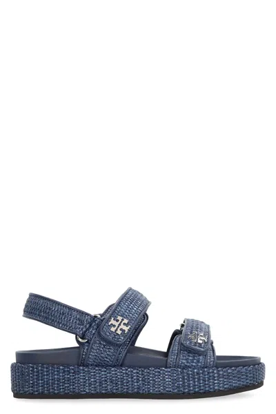 Tory Burch Woven Strap Platform Sandals In Blue