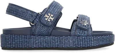 Tory Burch Woven Strap Platform Sandals In Blue
