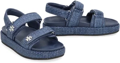 Tory Burch Woven Strap Platform Sandals In Blue