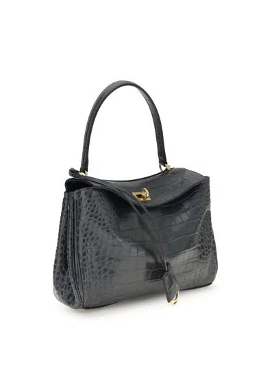 Balenciaga Rodeo Shoulder Bag In Crocodile-print Leather In Black
