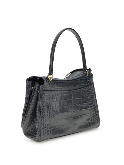 Balenciaga Rodeo Shoulder Bag In Crocodile-print Leather In Black