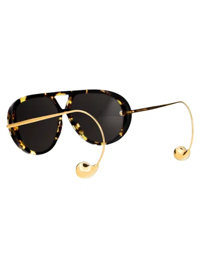 Bottega Veneta Havana-gold-grey Metal Sunglasses