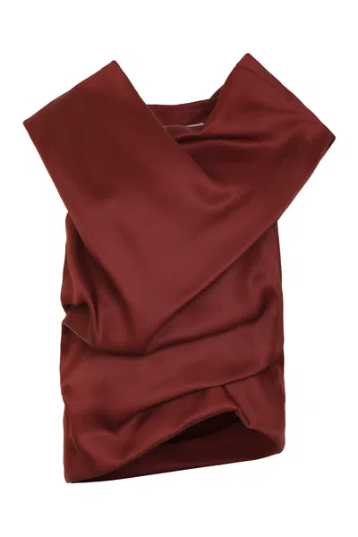 Khaite Luola Draped Silk-gazar Blouse In Burgundy