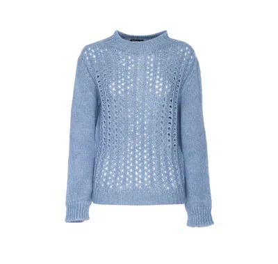 Dondup Mock-neck Embroidered Sweater In Blue