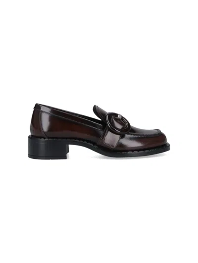 Prada Brushed Leather Moccasins In Burnt Color In Brown