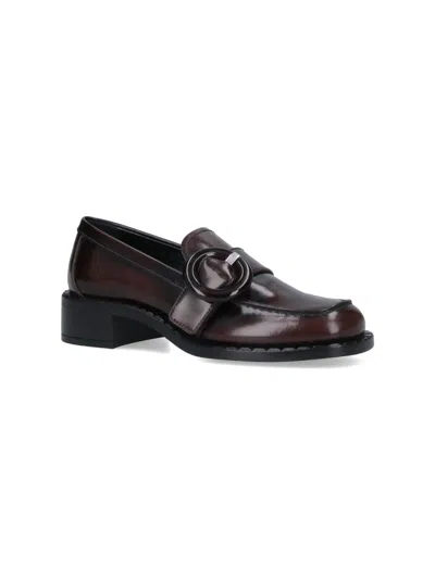 Prada Brushed Leather Moccasins In Burnt Color In Brown