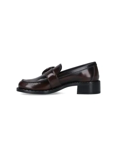 Prada Brushed Leather Moccasins In Burnt Color In Brown