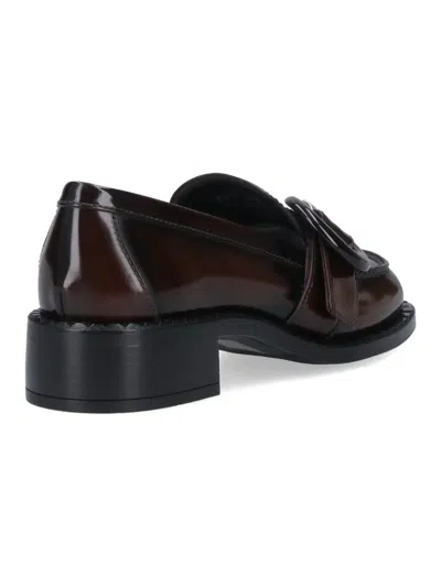 Prada Brushed Leather Moccasins In Burnt Color In Brown