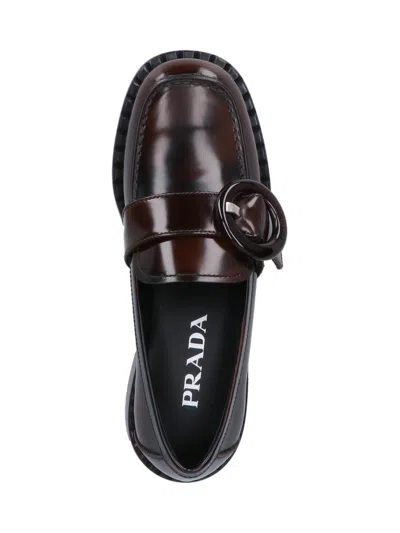 Prada Brushed Leather Moccasins In Burnt Color In Brown