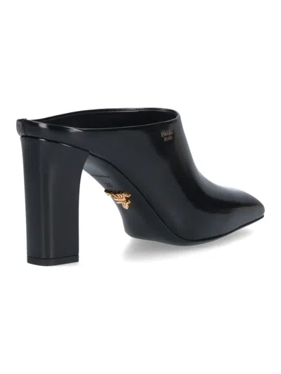 Prada Leather Block Heel Mules With Pointed Toe In Multi