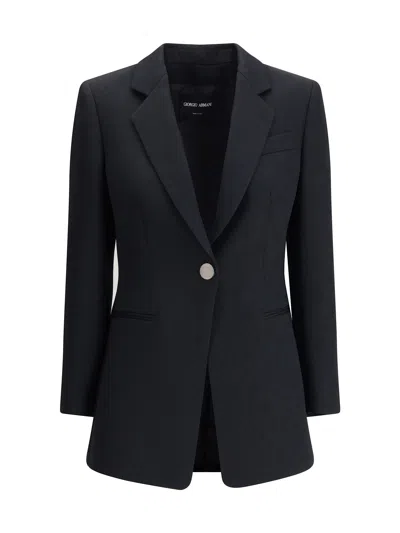 Giorgio Armani Technical Scuba Single-breasted Jacket In Black