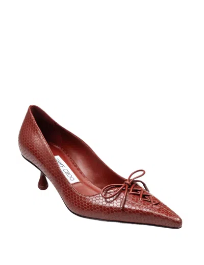 Jimmy Choo Scarlett 50 Pumps In Leather With Snakeskin Print Cognac Color In Brown
