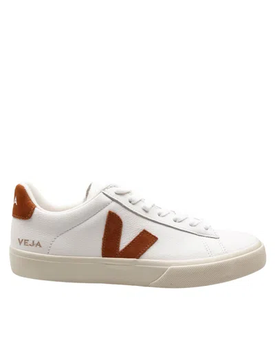 Veja Campo White Low Top Sneakers With Contrasting Heel With Logo Lettering And Logo Patch On The Side In In Multi
