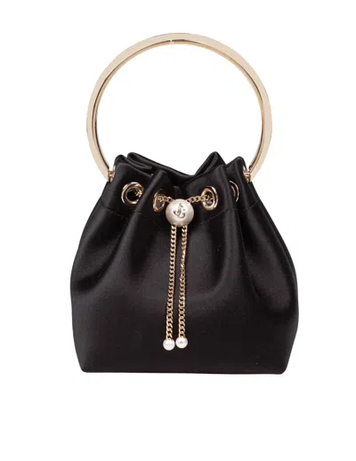 Jimmy Choo Bon Bon Circular-handle Tassel Bucket Bag In Black