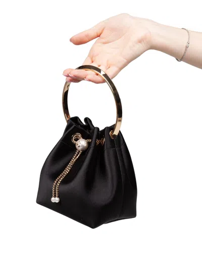 Jimmy Choo Bon Bon Circular-handle Tassel Bucket Bag In Black