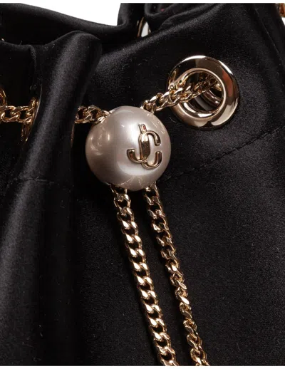 Jimmy Choo Bon Bon Circular-handle Tassel Bucket Bag In Black