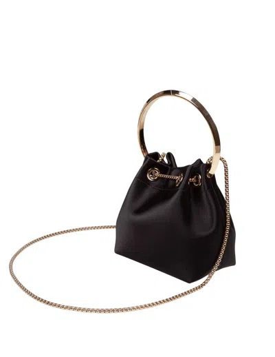 Jimmy Choo Bon Bon Circular-handle Tassel Bucket Bag In Black