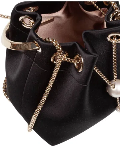 Jimmy Choo Bon Bon Circular-handle Tassel Bucket Bag In Black
