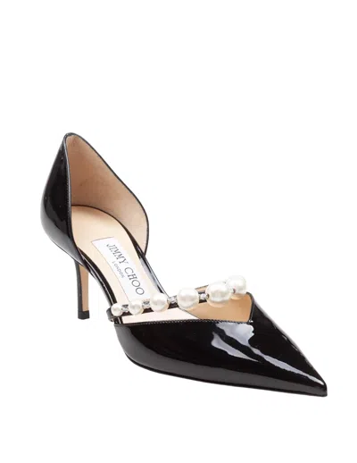 Jimmy Choo Aurelie Leather Pumps Pearl Strap In Black