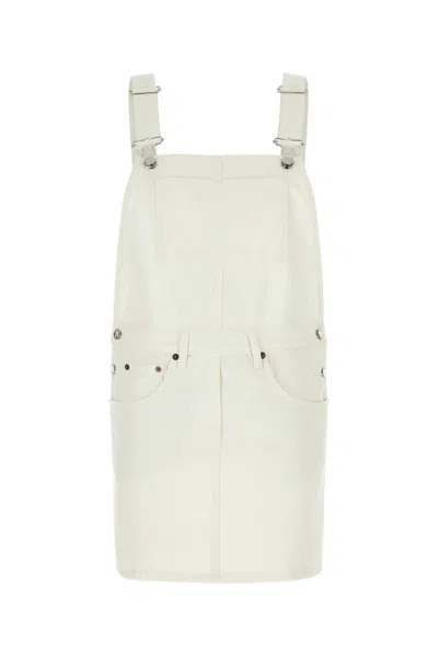 Prada Denim Dungarees Dress Adjustable Straps In White